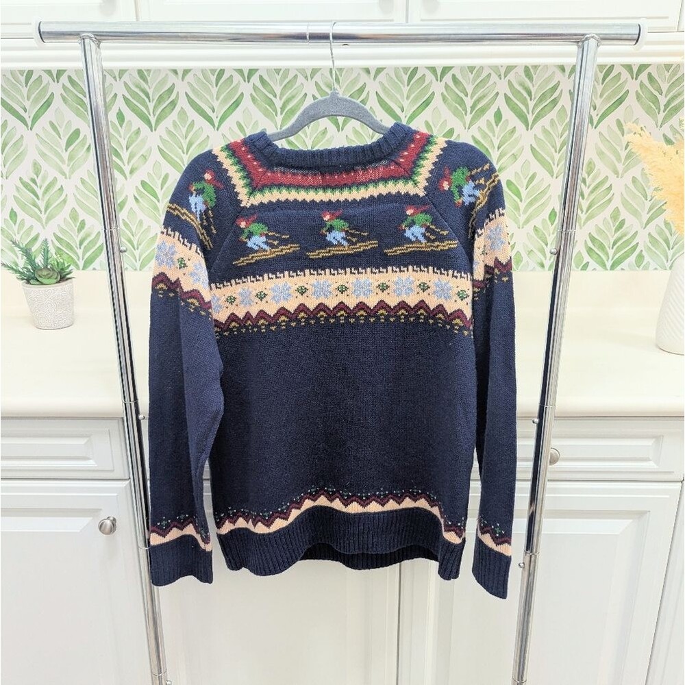 Kiel James Patrick Cozy Cabin Ski Winter Sweater Wool Navy Large Hit The Slopes - Picture 4 of 9